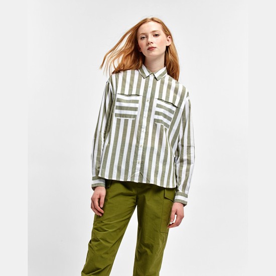 Aigle Striped Long-sleeved Blouse Shirts Women White/Olive ZA-49356